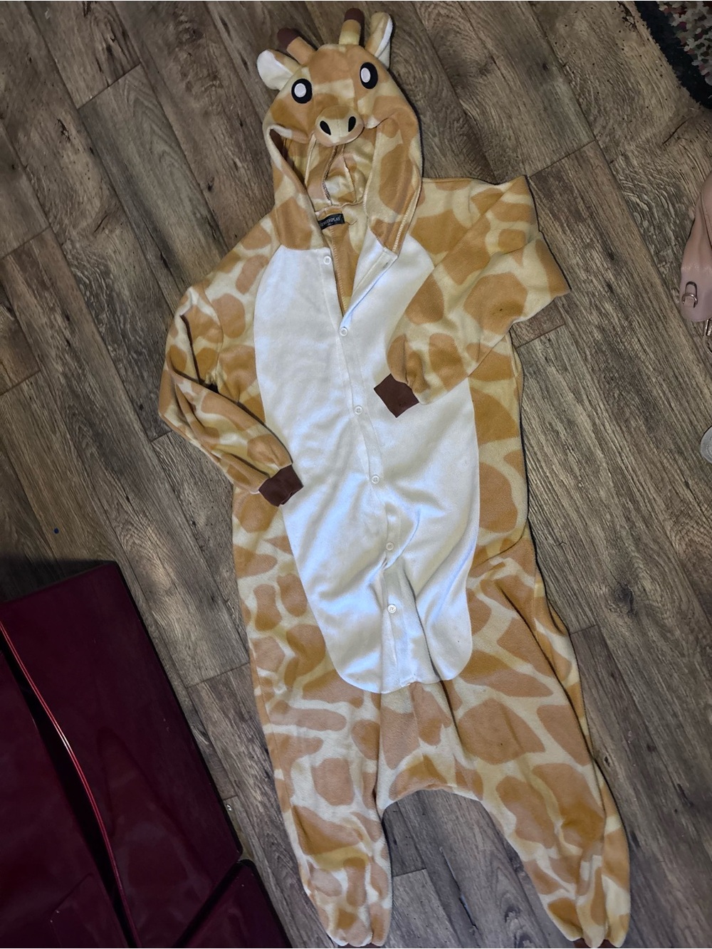 Giraffe Hooded One-Piece Costume/Pajama - Tan/White Halloween Sz. XL unisex